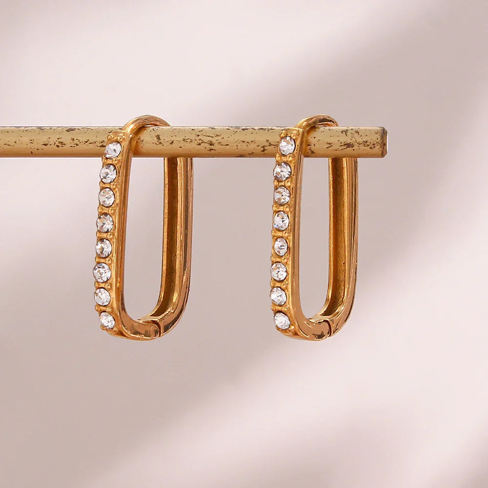 Gold-Plated Cubic Zirconia Oval Hoop Earrings for Women