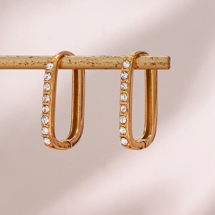 Gold-Plated Cubic Zirconia Oval Hoop Earrings for Women