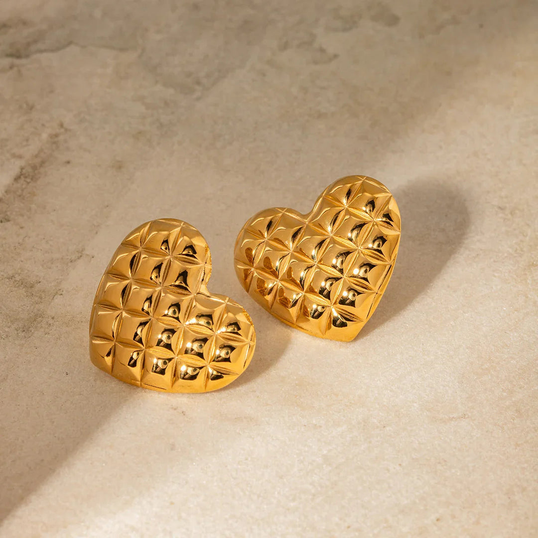 Gold Heart-Shaped Earrings with Pave Detailing