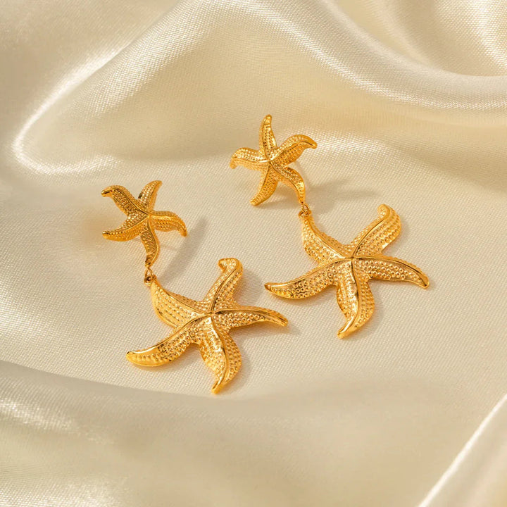Gold-Plated Stainless Steel Starfish Drop Earrings