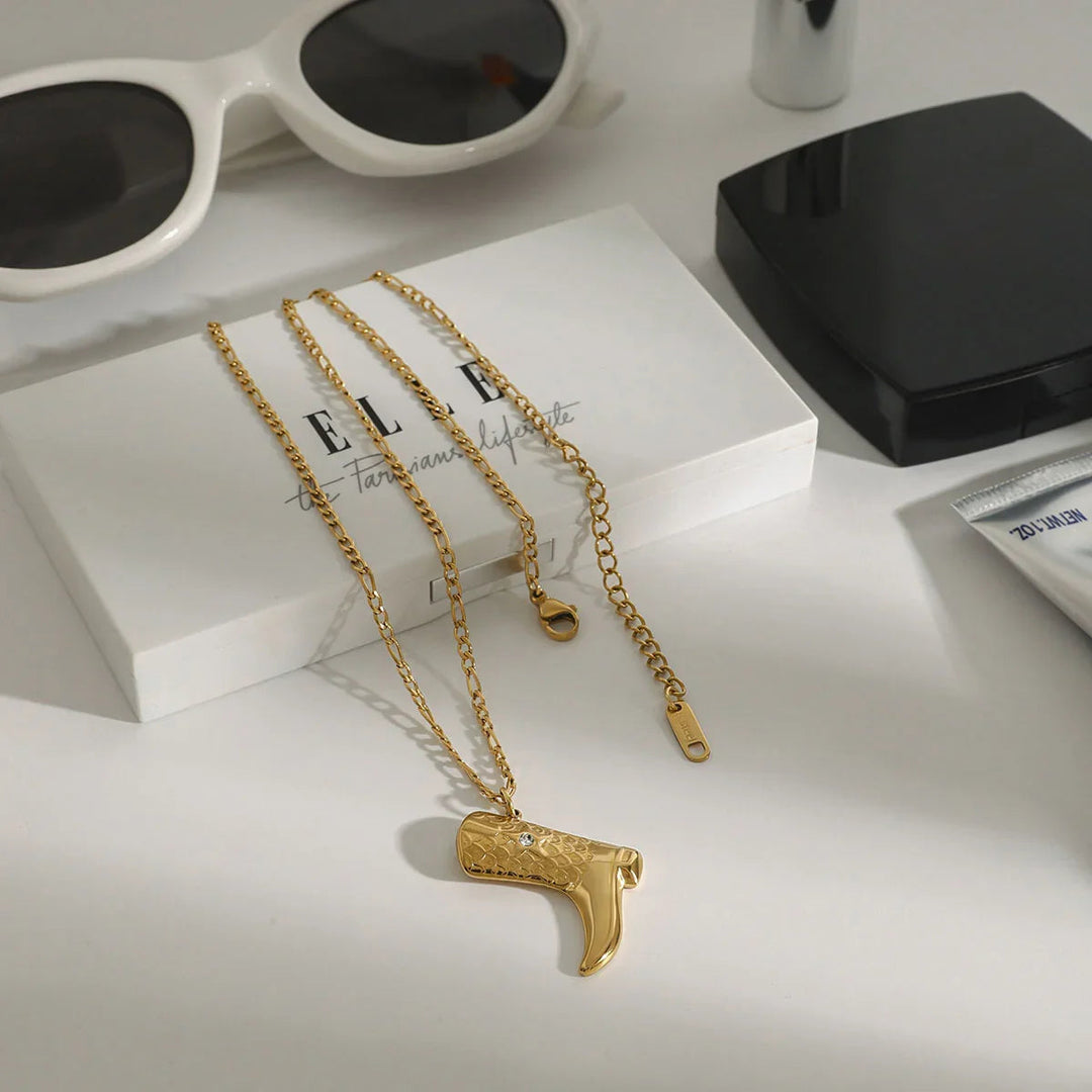 Gold-Plated CZ Boot Pendant Necklace for Women