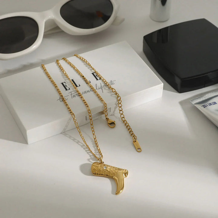 Gold-Plated CZ Boot Pendant Necklace for Women
