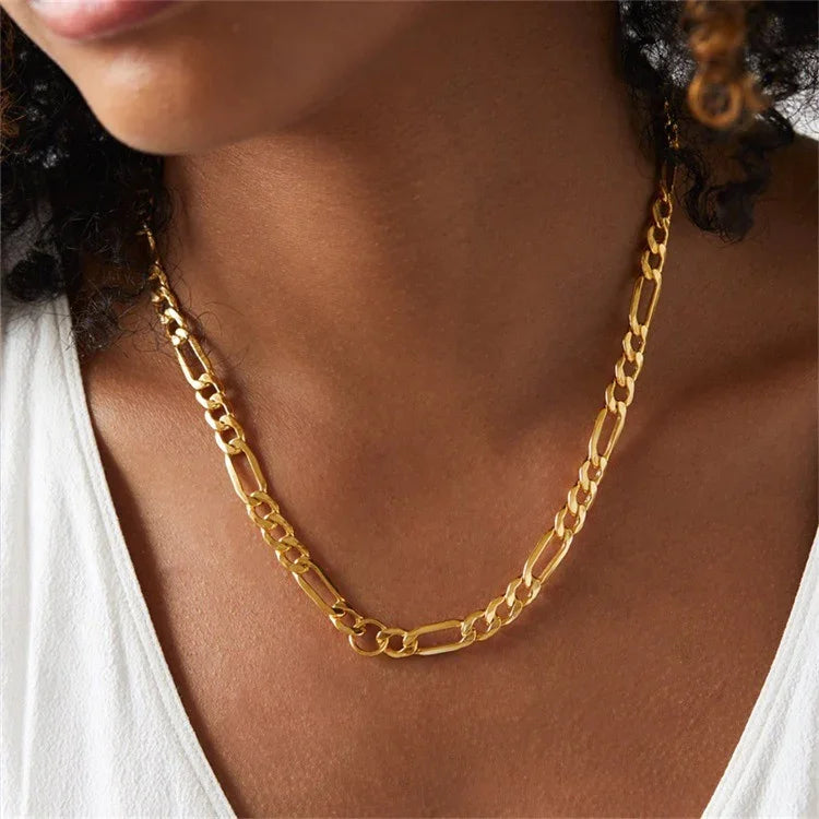 Gold-Plated Alternating Link Chain Necklace