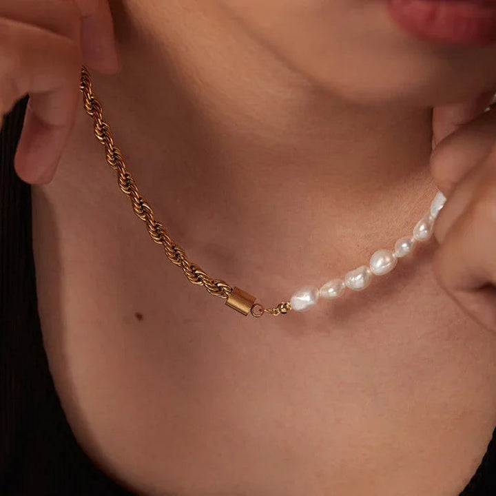 Statement Gold-Plated Faux Pearl Chain Necklace for Women