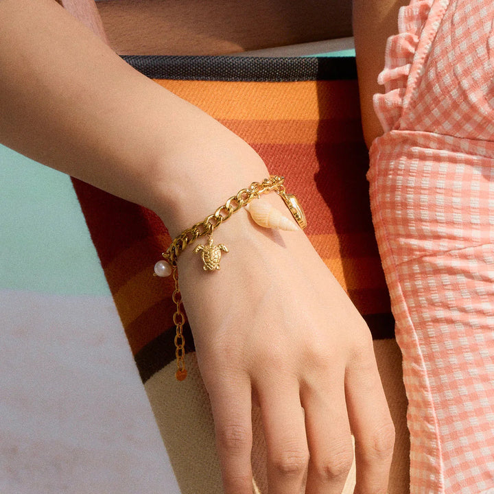Gold-Plated Faux Pearl Charm Bracelet for Women