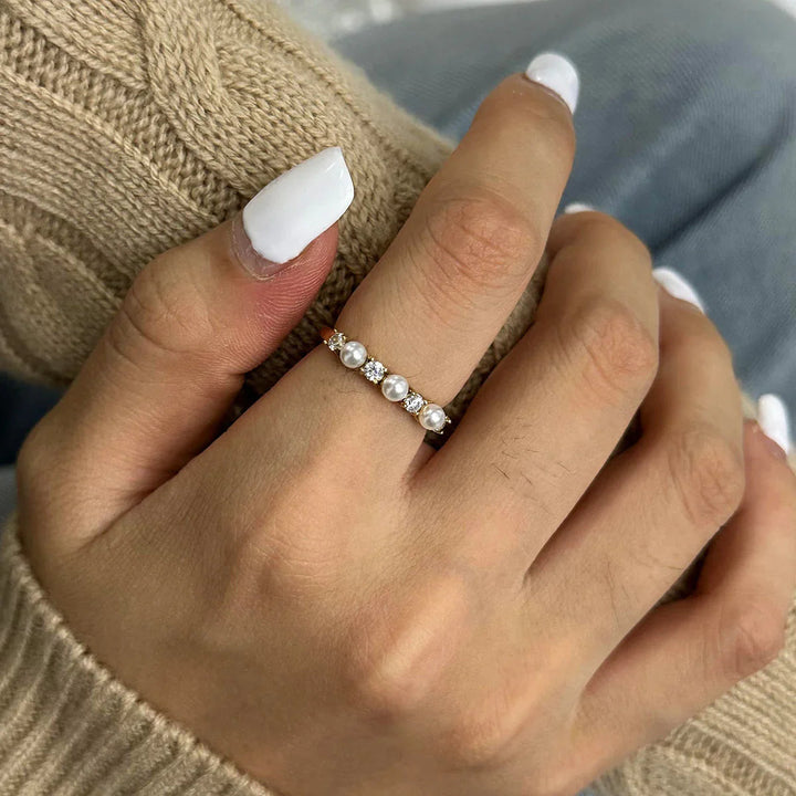 Gold-Plated Faux Pearl CZ Ring for Women