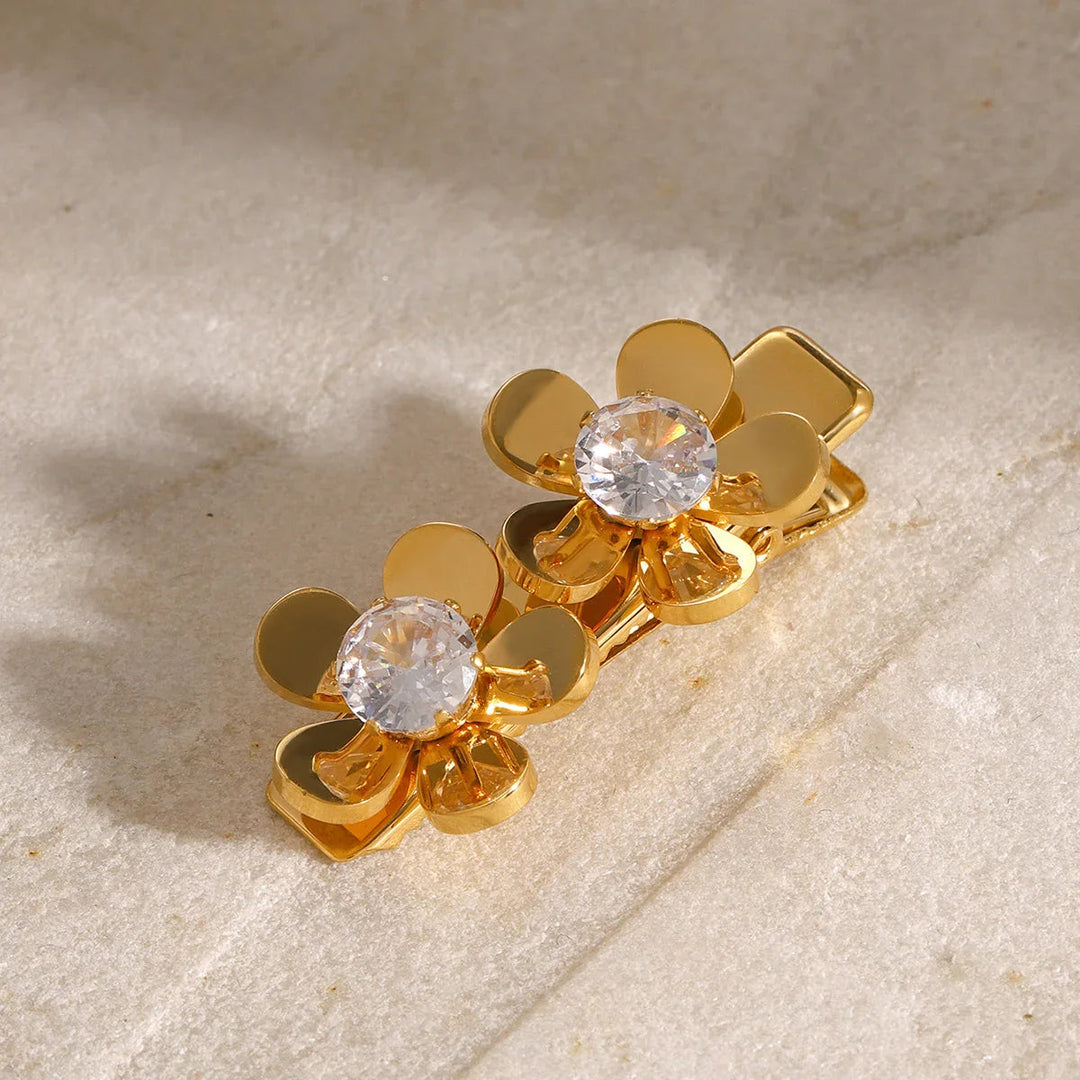 Gold-Plated Diamond Simulant Petal Hair Clip