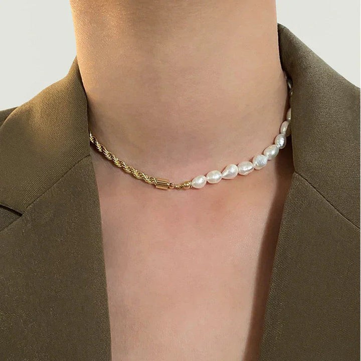 Statement Gold-Plated Faux Pearl Chain Necklace for Women