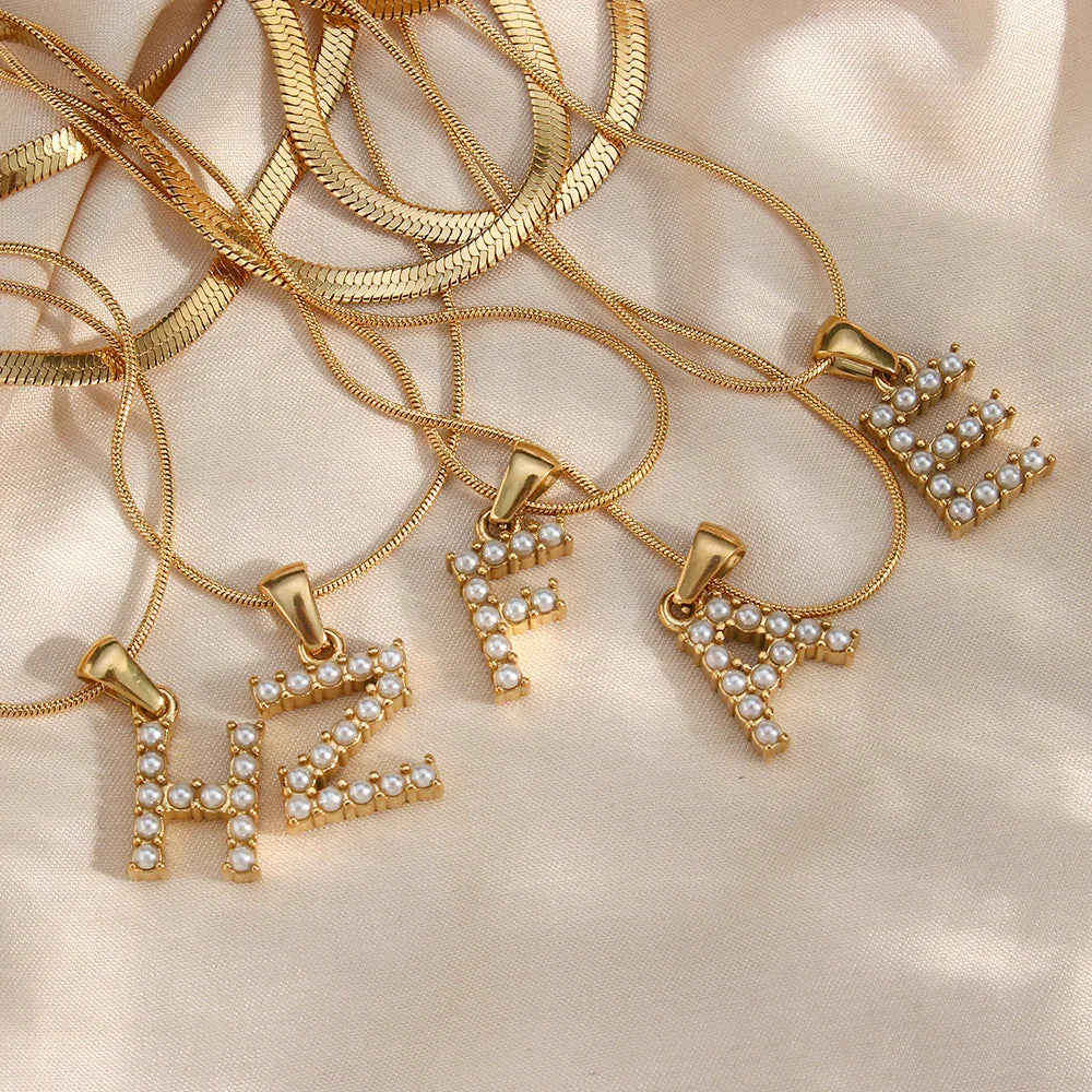 Gold-Plated Layered Initial Letter Necklace with Freshwater Pearls