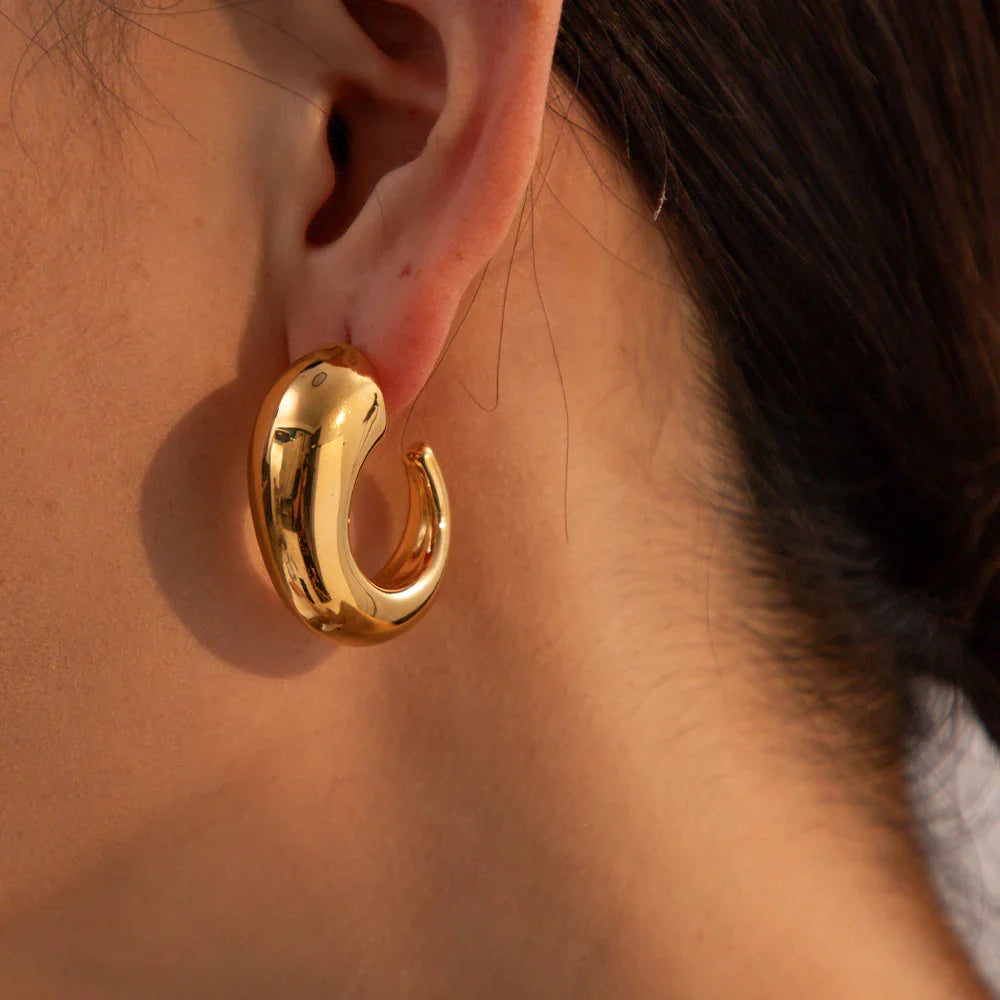 Gold-Plated Chunky Hoop Stud Earrings