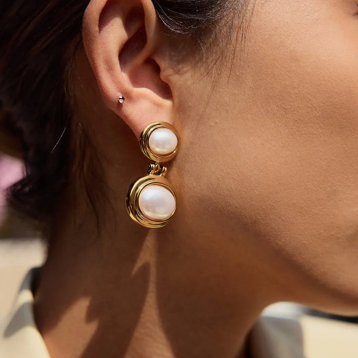 Gold Plated Faux Pearl Drop Earrings for Women