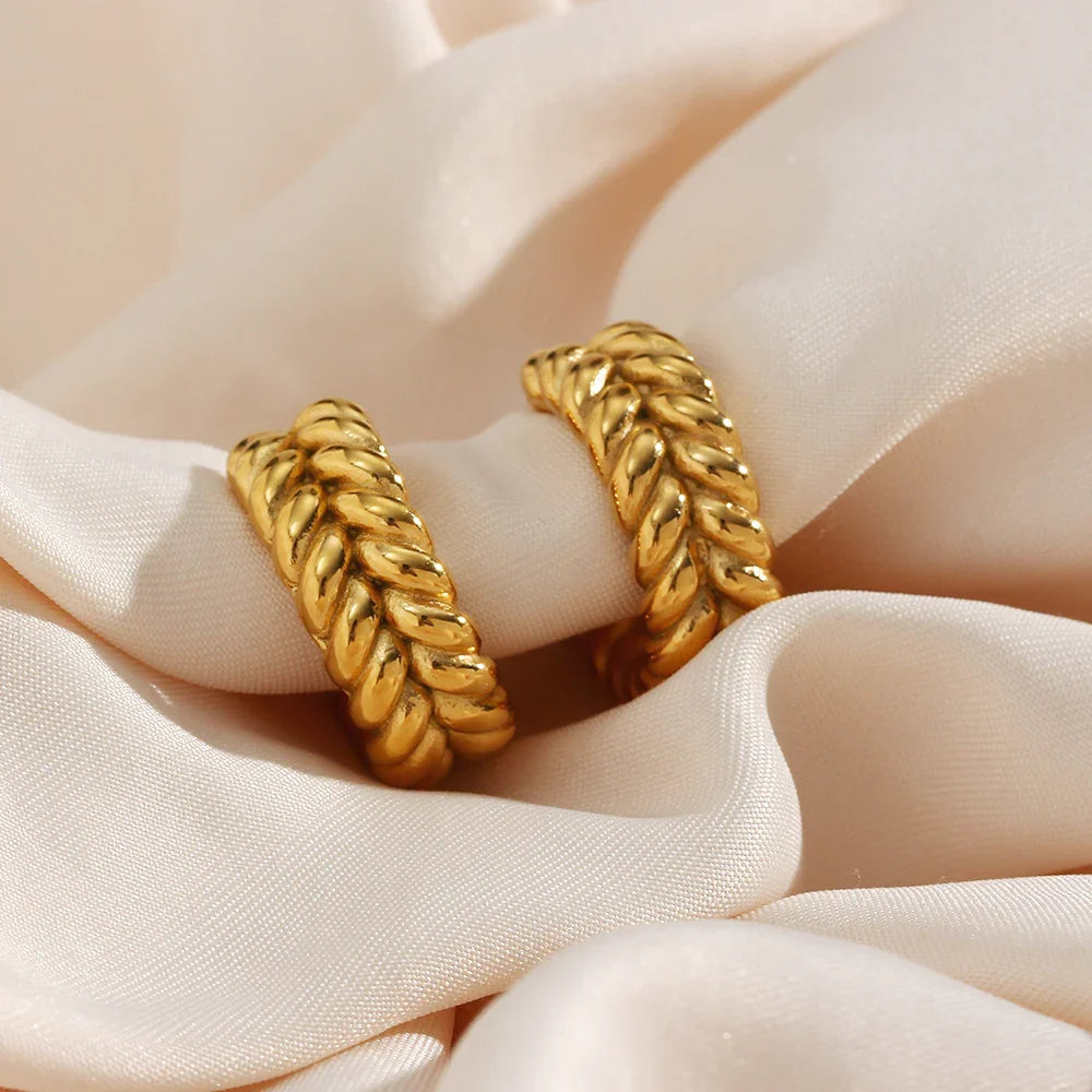 Gold-Plated Woven Hoop Earrings for Women