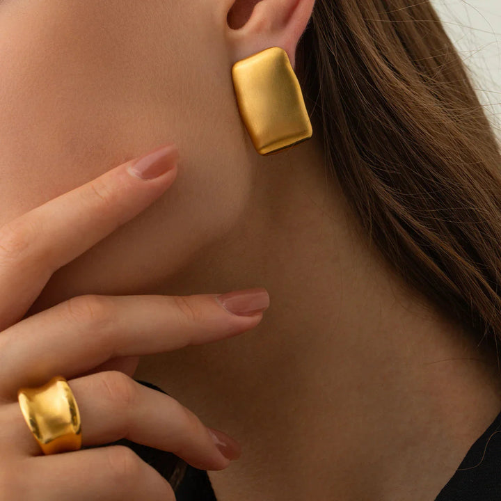 Gold-Plated Rectangular Earrings and Waterproof