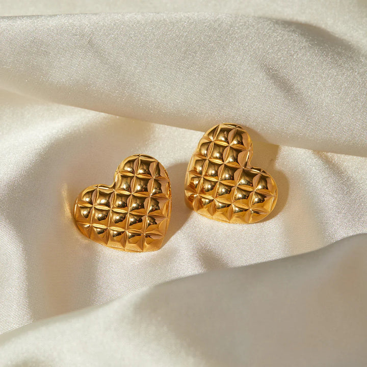 Gold Heart-Shaped Earrings with Pave Detailing