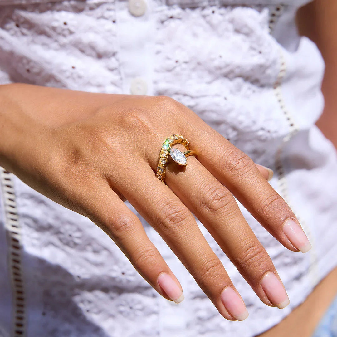 Gold Plated Cubic Zirconia Marquise Stackable Ring for Women