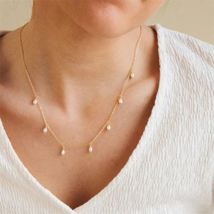 Gold-Plated Faux Pearl Station Necklace
