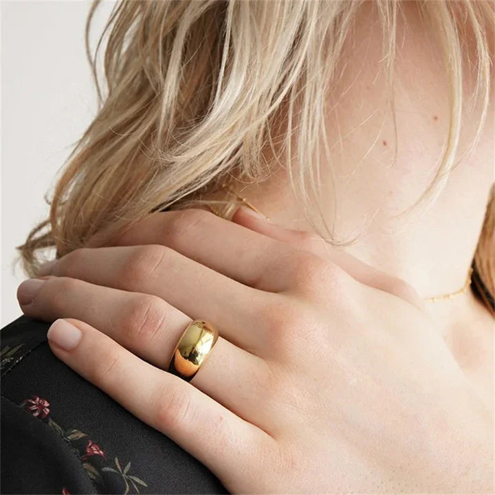 Gold-Plated Statement Ring Women Wide Band