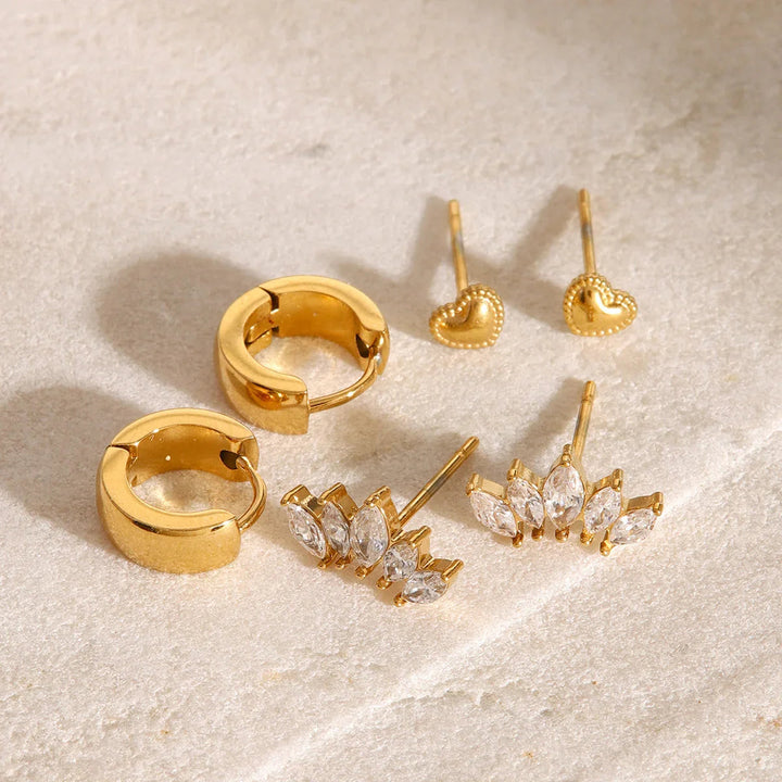Gold-Plated CZ Hoop Earring 3-Piece Set