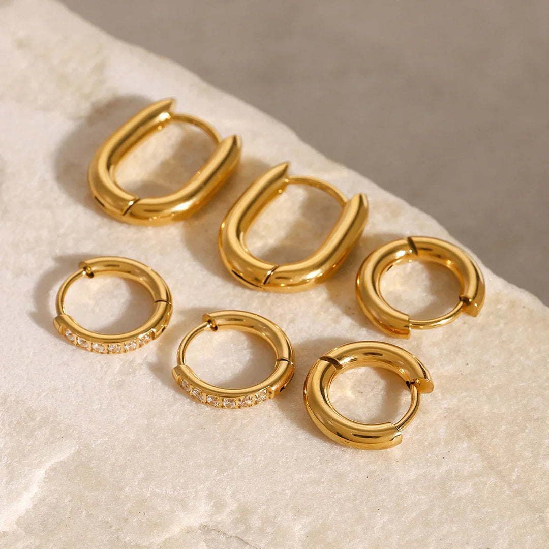 Gold-Plated CZ Hoop Earrings Set for Women