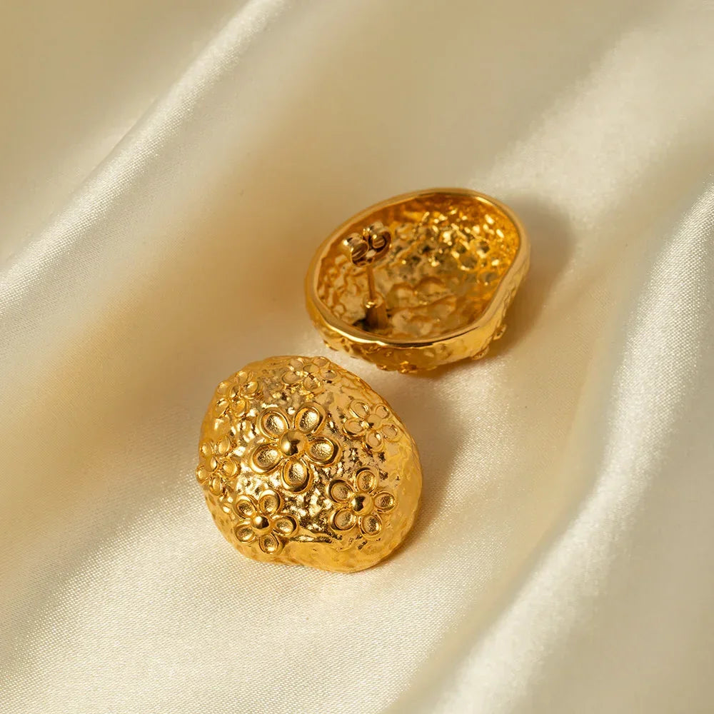 Gold-Plated Hammered Dome Earrings Capture antique-inspired beauty
