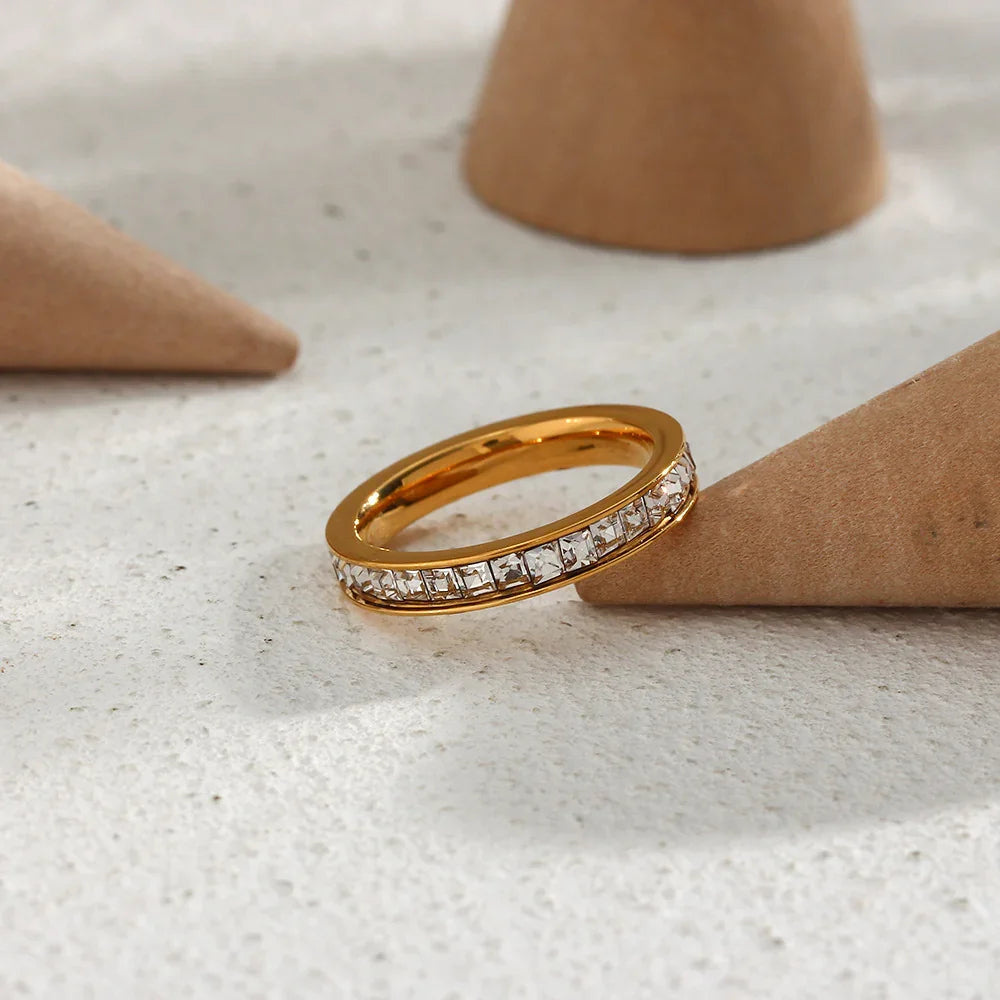 Gold-Plated CZ Band Ring For Women