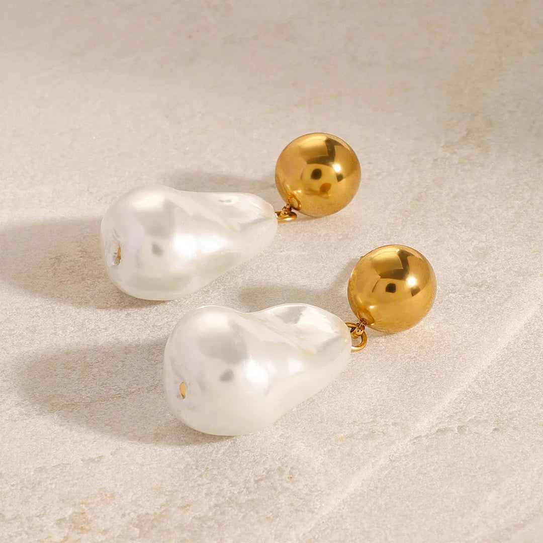 Gold-Plated Faux Pearl Drop Earrings for Women