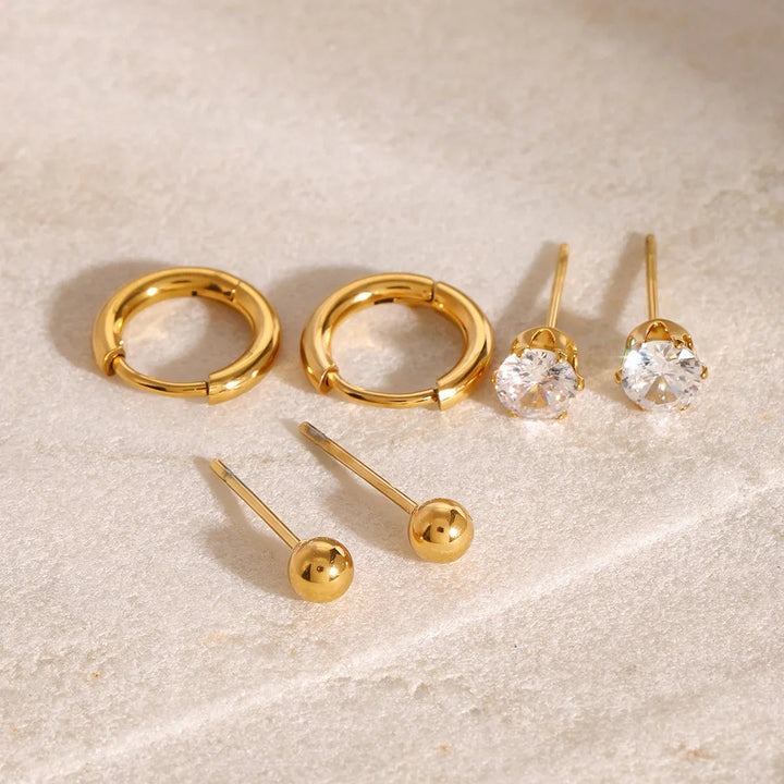 Gold-Plated CZ Hoop and Stud Earring Set