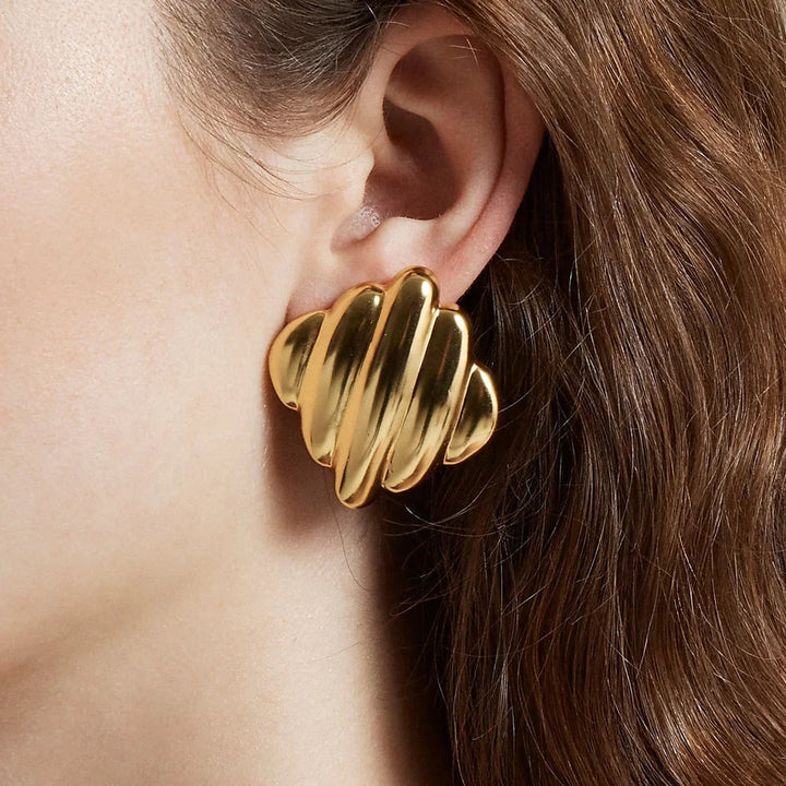 Gold-Plated Rippled Stud Earrings