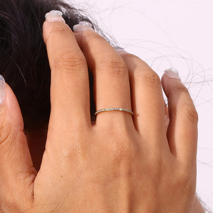 Gold-Plated Cubic Zirconia Stackable Ring for Women