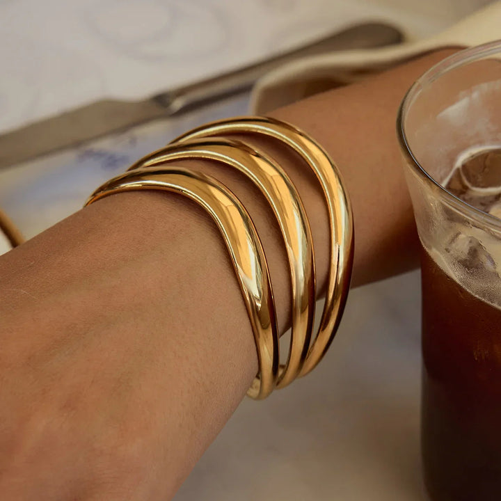 Gold Plated Stainless Steel Statement Cuff Bracelet for Women
