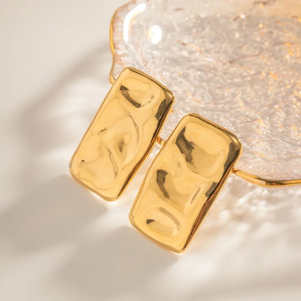 Gold-Plated Hammered Rectangular Earrings
