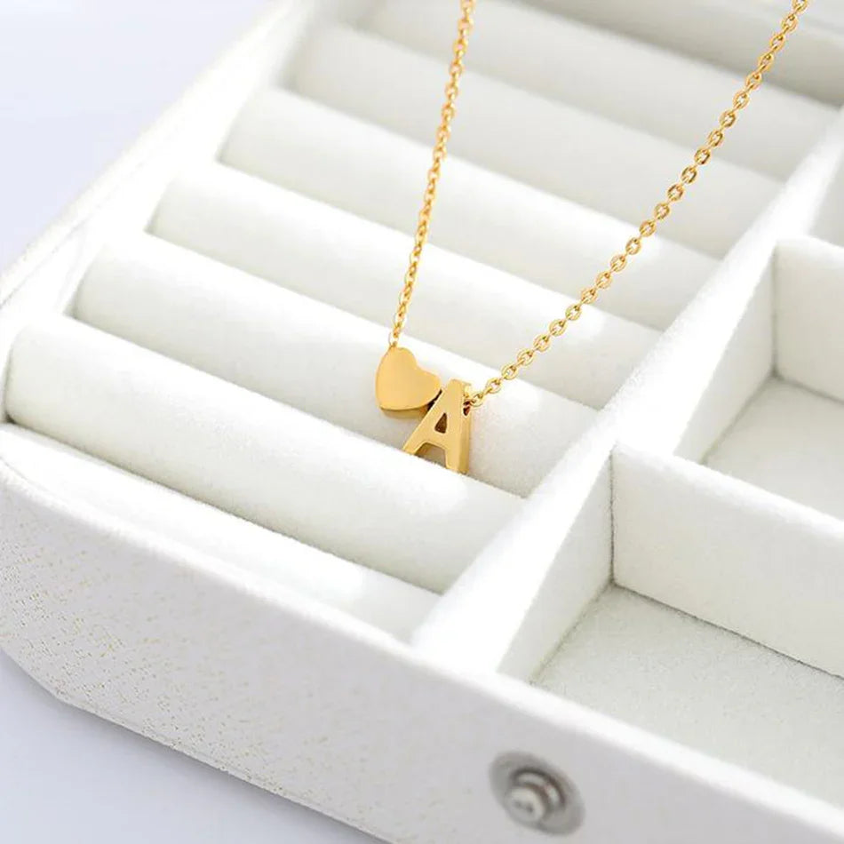 Gold-Plated Initial Heart Pendant Necklace