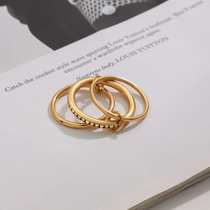 Gold-Plated Cubic Zirconia Stackable Ring Set for Women
