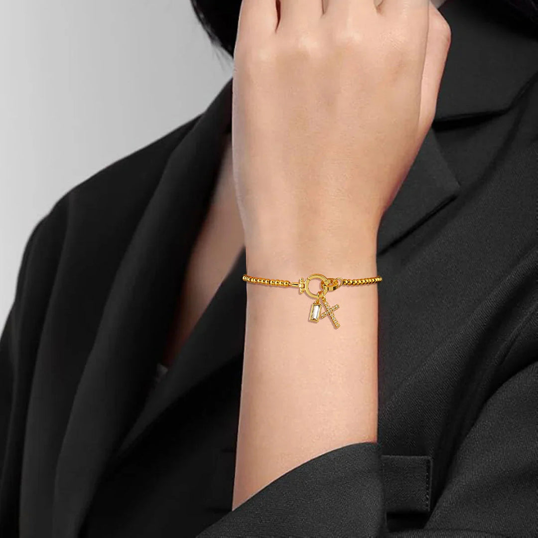 Gold-Plated Crystal Birthstone Cross Bracelet