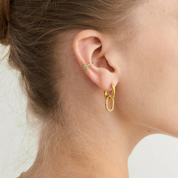 Gold Plated Double Hoop Diamond Earrings