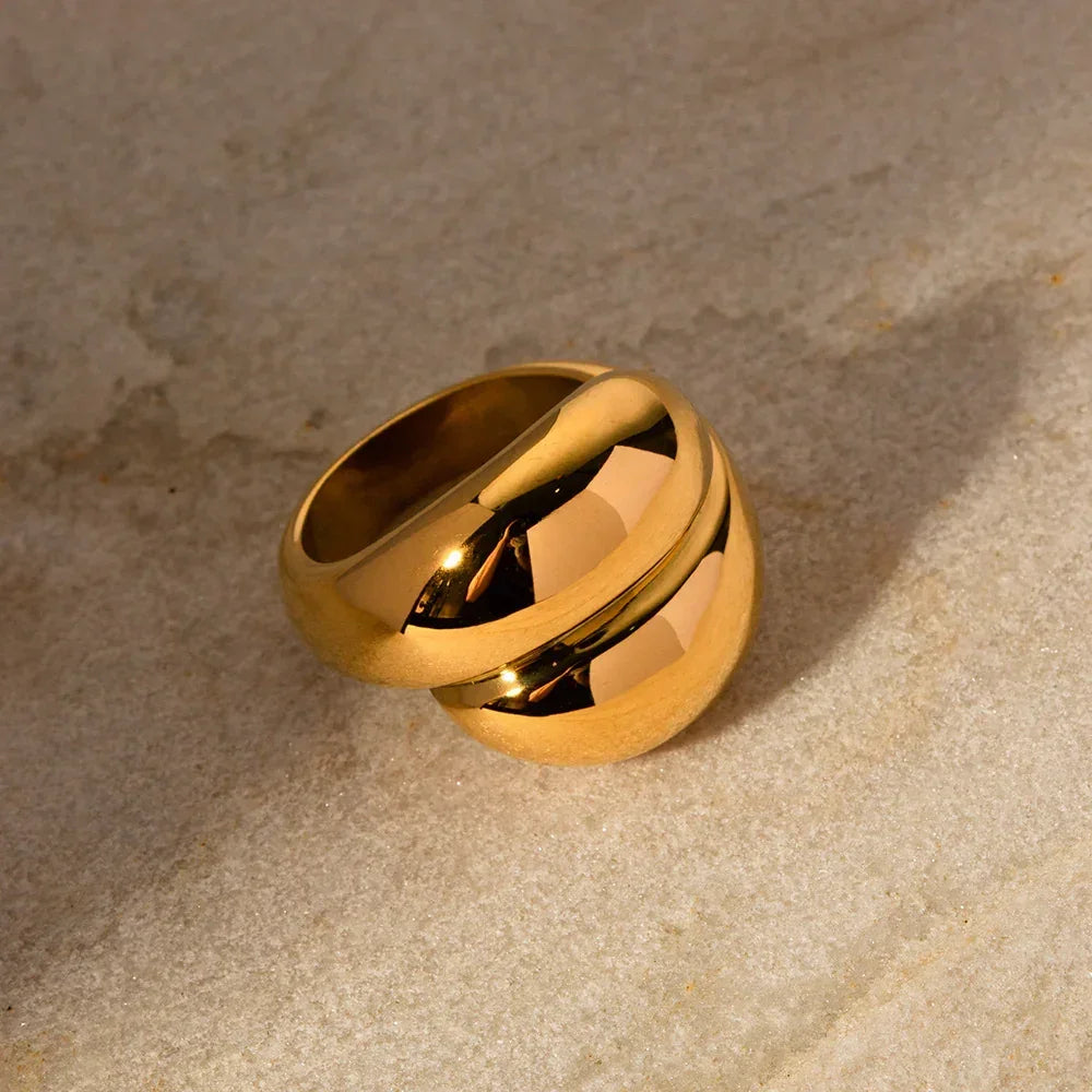 Gold-Plated Twisted Statement Ring for Women