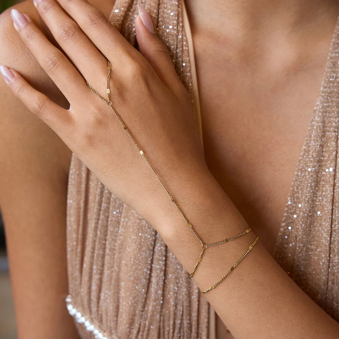 Gold Plated Stainless Steel Hand Chain Bracelet for Women
