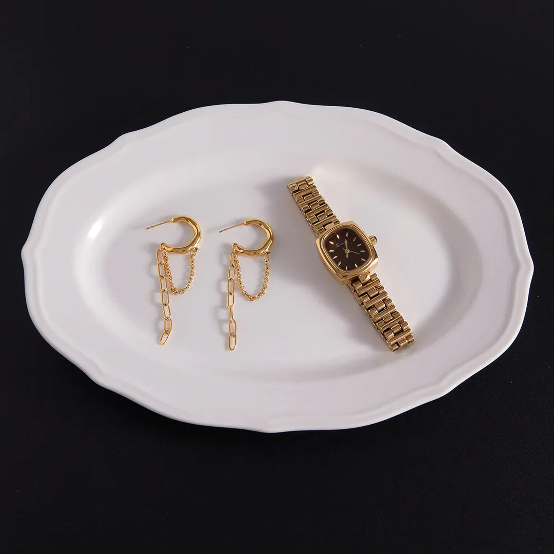 Gold-Plated Stainless Steel Chain Hoop Earrings for Women