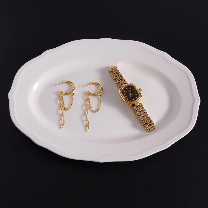 Gold-Plated Stainless Steel Chain Hoop Earrings for Women