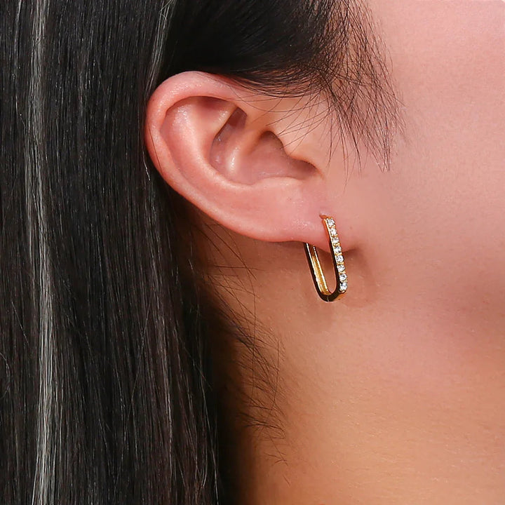 Gold-Plated Cubic Zirconia Oval Hoop Earrings for Women