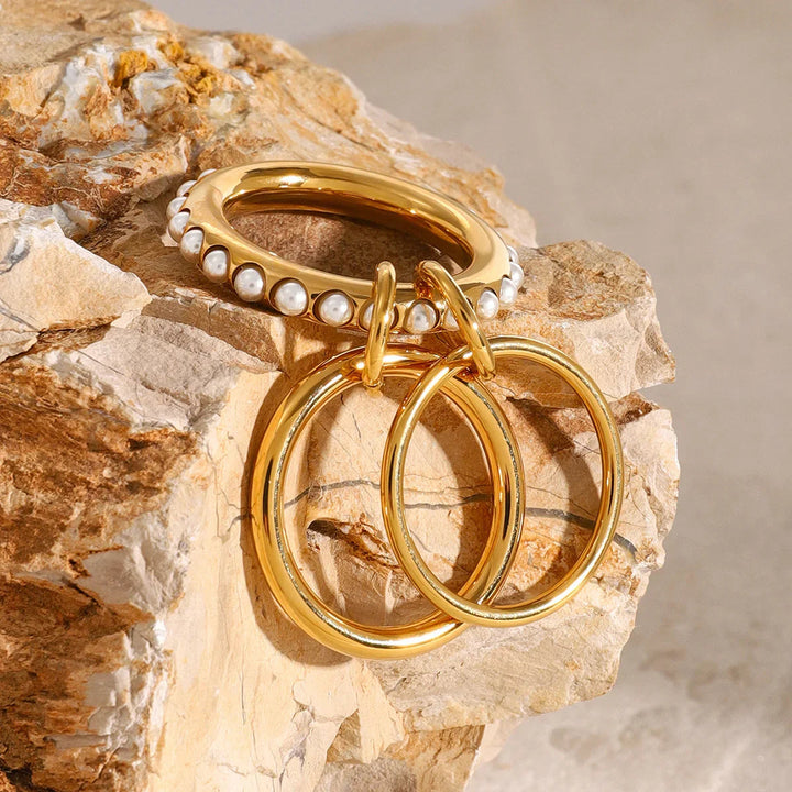 Gold-Plated Faux Pearl Stackable Ring for Women