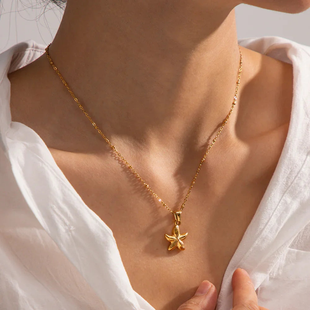 Gold-Plated Starfish Pendant Necklace for Women