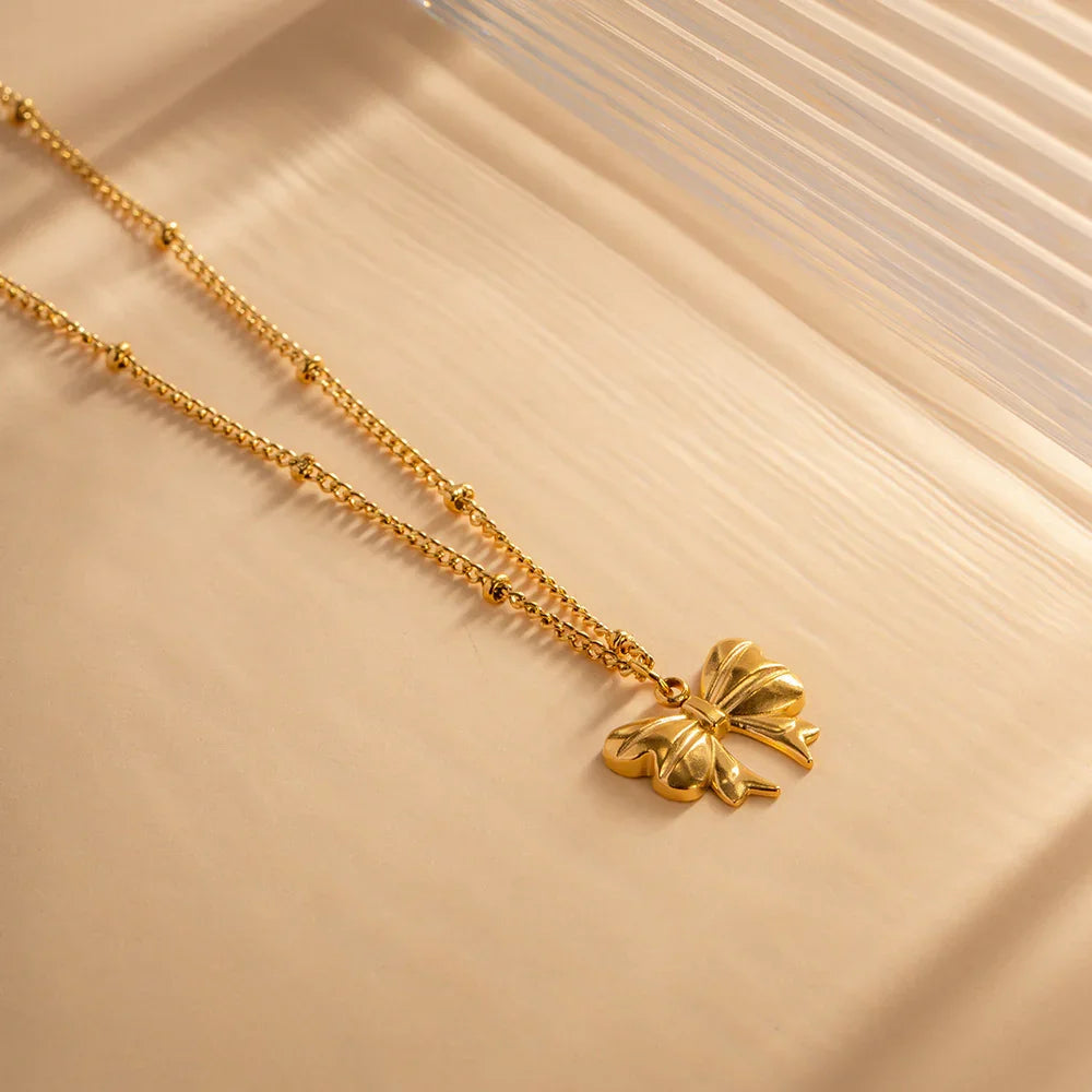 Gold-Tone Bow Pendant Chain Necklace