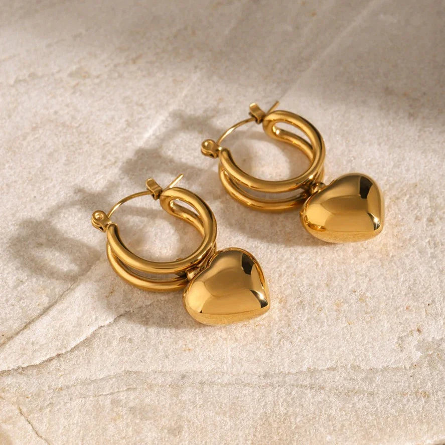 Gold-Plated Heart Drop Earrings for Women