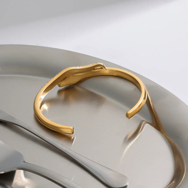 Gold-Plated Cubic Zirconia Serpentine Bangle Bracelet for Women