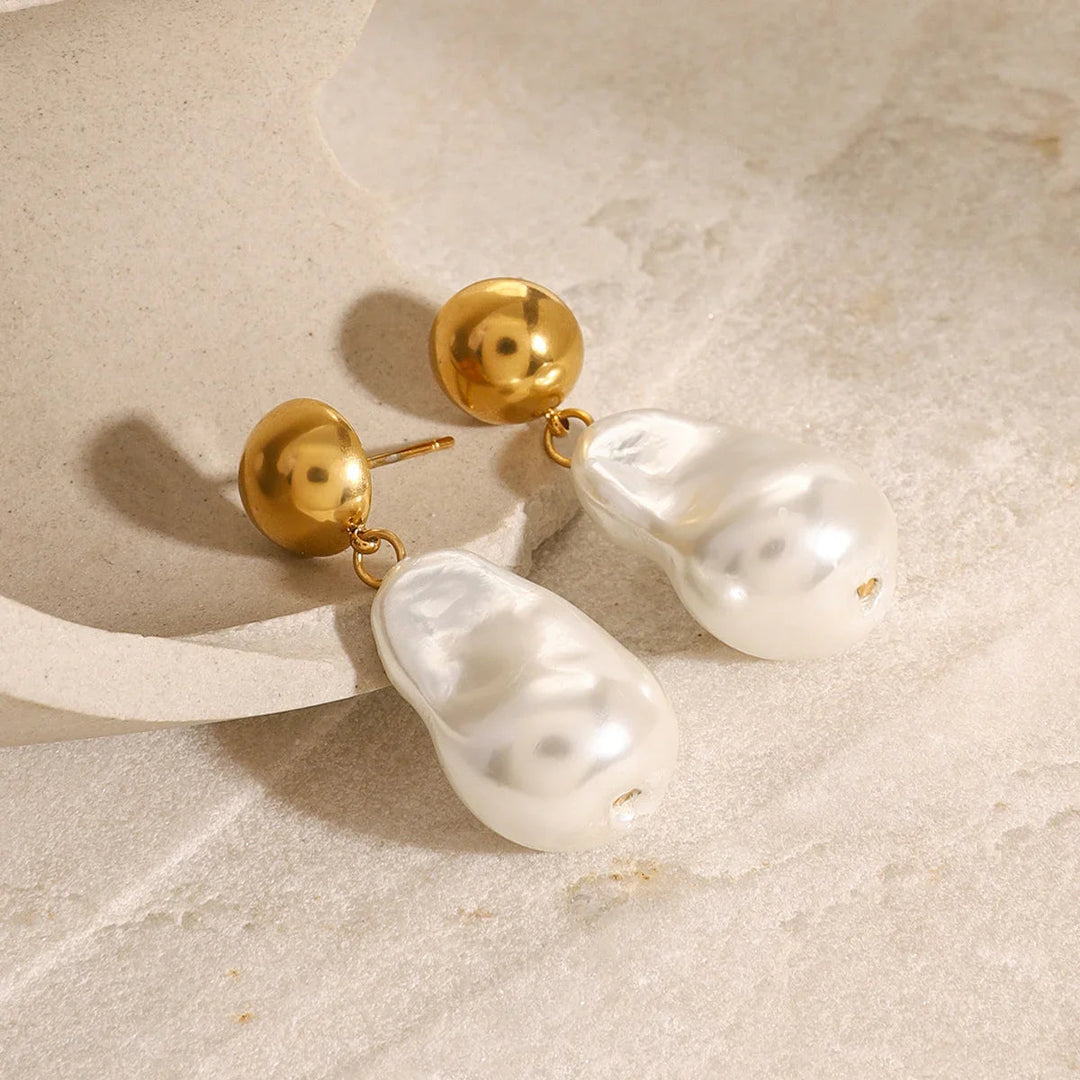 Gold-Plated Faux Pearl Drop Earrings for Women