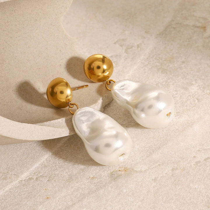 Gold-Plated Faux Pearl Drop Earrings for Women