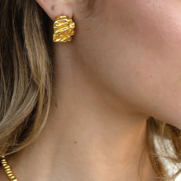 Gold-Plated Textured Huggie Earrings for Women