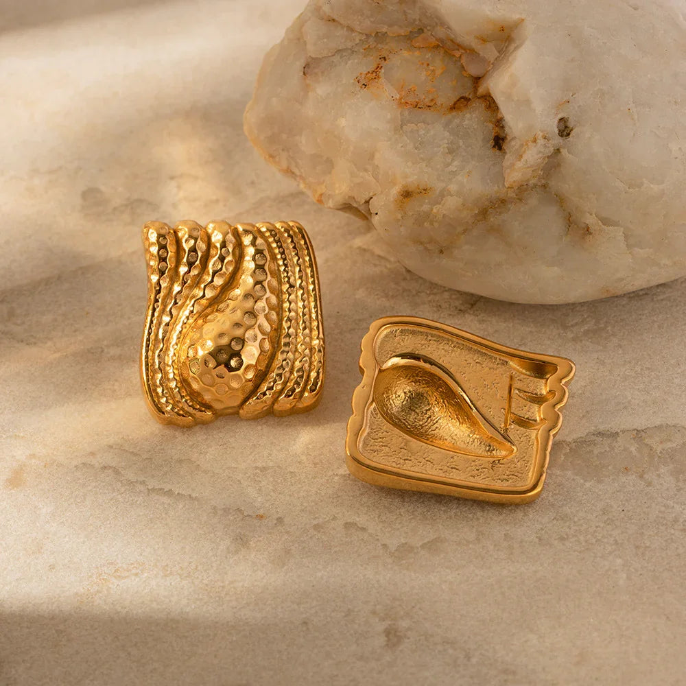 Gold-Plated Hammered Teardrop Earrings