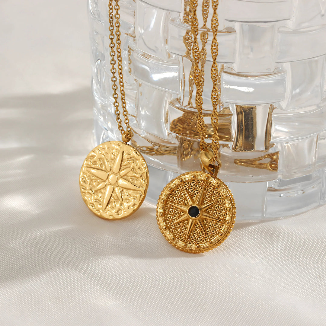 Gold-Plated Compass Pendant Necklace For Women